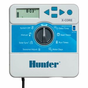 Hunter X-Core XC400I 4 Zone Sprinkler Controller, Indoor Irrigation Timer for Lawn and Garden, Easy DIY Install, Memory Backup, Seasonal Adjust, Grey product image