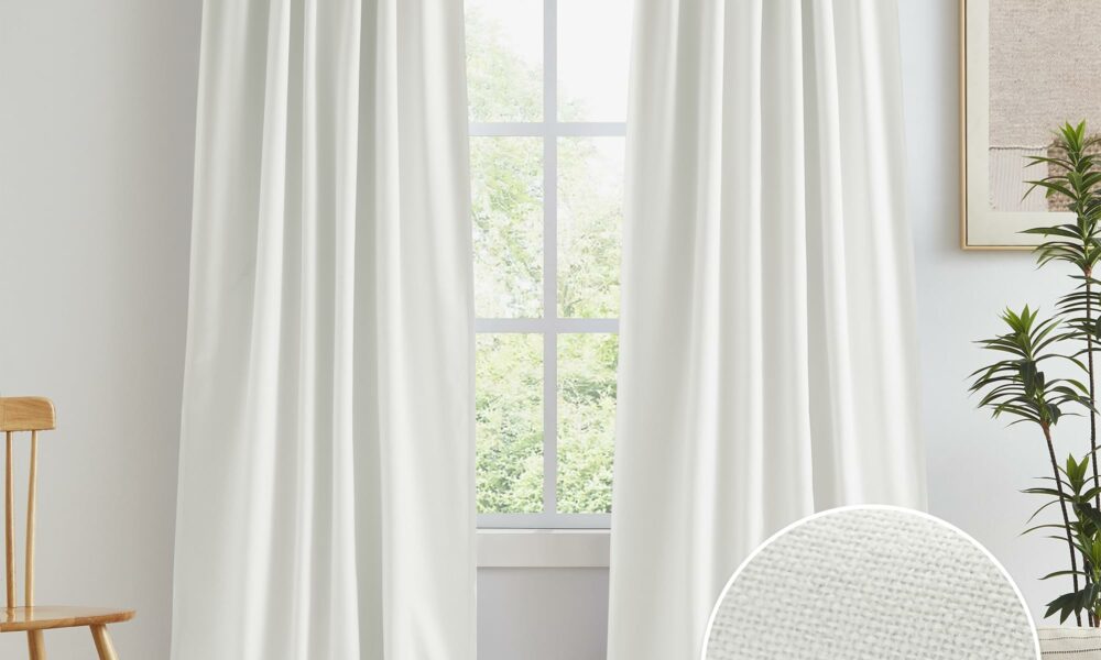 KEQIAOSUOCAI Blackout Natural Curtains 108 Inch Length, Modern Curtains Back Tab, Pleated Panels for Living Room Track System (50x108, 2 Pcs, Birch/Ivory) 50"W x 108"L (Pack of 2) Birch/Ivory product image
