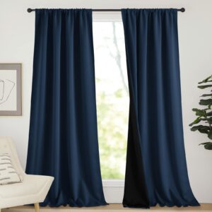 NICETOWN 100% Blackout Blinds, Laundry Room Decor Window Treatment Curtains, Thermal Insulated Energy Smart Drapes and Draperies for Villa, Hall and Studio (Navy, Set of 2, 52 inches x 95 inches) 52"W x 95"L (Pack of 2) Navy product image