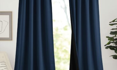 NICETOWN 100% Blackout Blinds, Laundry Room Decor Window Treatment Curtains, Thermal Insulated Energy Smart Drapes and Draperies for Villa, Hall and Studio (Navy, Set of 2, 52 inches x 95 inches) 52"W x 95"L (Pack of 2) Navy product image
