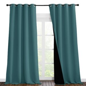 NICETOWN 100% Blackout Blinds, Laundry Room Decor Window Treatment Curtains, Thermal Insulated Energy Smart Drapes and Draperies for Villa, Hall and Studio, Sea Teal, Set of 2, 55 inches x 96 inches Sea Teal 55"W x 96"L (Pack of 2) product image