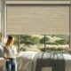 HILADUO Motorized Roller Blinds Customized Size Width 20-105 Inches Window Roller Shades with Fabric Insert Aluminum Valance Style, Rechargeable Roller Shades with Built-in Zigbee Battery Motor Burlap Chester - Bo Aluminum product image