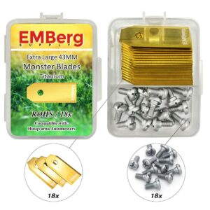 EMBerg Monster XL Blades (18 Pack) for Automower Models as Well as Gardena and McCulloch Robotic Lawnmowers. (Titanium) product image