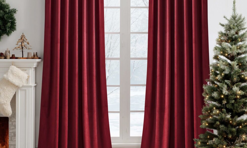RYB HOME Christmas Red Velvet Curtain Panels for Living Room Bedroom, Heavy Duty Thermal Insulated Room Darkening Floor-Length Velvet Drapes with Hook Belt, 52" W x L96 L, 2 Panels Set 52"W x 96"L (Pack of 2) Red product image