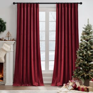 RYB HOME Christmas Red Velvet Curtain Panels for Living Room Bedroom, Heavy Duty Thermal Insulated Room Darkening Floor-Length Velvet Drapes with Hook Belt, 52" W x L96 L, 2 Panels Set 52"W x 96"L (Pack of 2) Red product image