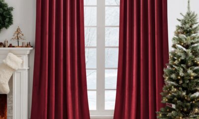 RYB HOME Christmas Red Velvet Curtain Panels for Living Room Bedroom, Heavy Duty Thermal Insulated Room Darkening Floor-Length Velvet Drapes with Hook Belt, 52" W x L96 L, 2 Panels Set 52"W x 96"L (Pack of 2) Red product image