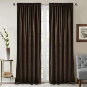 StangH Brown Blackout Velvet Drapes for Living Room 96 inches Long Luxury Home Decor Heat & Sound Reducing Energy Smart Curtains for Bedroom, W52 x L96, 2 Panels 52"W x 96"L (Pack of 2) Brown Series - Brown product image