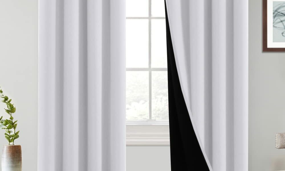 PrinceDeco 100% Blackout Curtains 84 inches Long Energy Smart & Noise Blocking Out Blackout Drapes for Bedroom Window Thermal Insulated Guest Room Lined Window Dressing(Greyish White, 2 Pack) Greyish White 52"W x 84"L (Pack of 2) product image