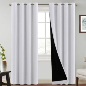 PrinceDeco 100% Blackout Curtains 84 inches Long Energy Smart & Noise Blocking Out Blackout Drapes for Bedroom Window Thermal Insulated Guest Room Lined Window Dressing(Greyish White, 2 Pack) Greyish White 52"W x 84"L (Pack of 2) product image
