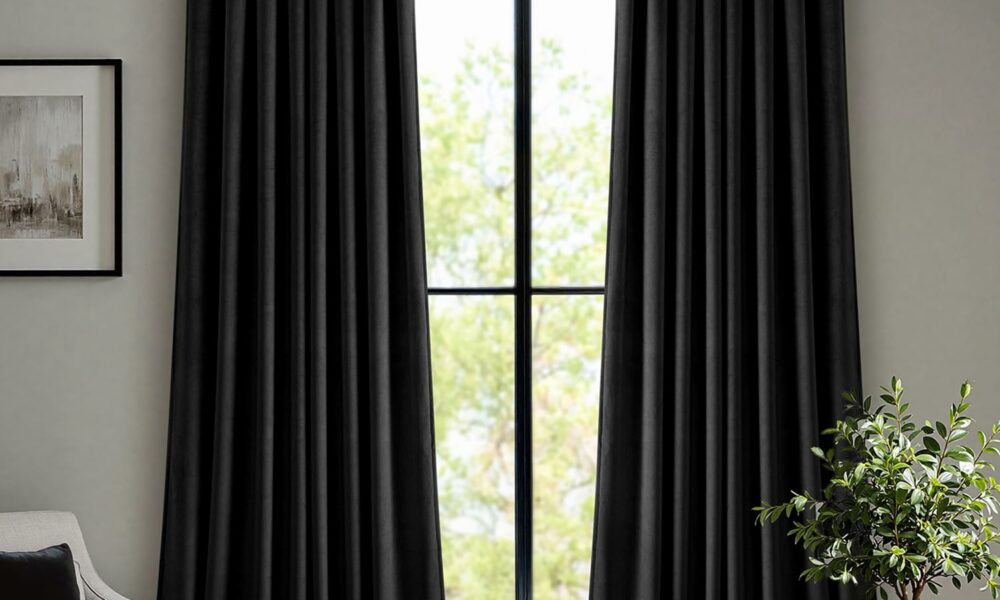 ANRODUO Black Velvet Curtains 84 Inches Long Blackout Thermal Insulated Soundproof Curtain Privacy Room Darkening Curtains Pinch Pleat Window Drapes for Bedroom Living Room Set of 2 Pinch Pleat | Black 52"W x 84"L (Pack of 2) product image