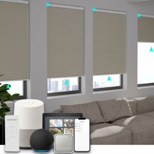 Changshade Automatic Blackout Blinds Motorized Cellular Shades with Remote Control Custom Size, Honeycomb Electric Smart Blinds for Indoor Windows Work with Alexa, Google Home, Light Blocking, Beige product image