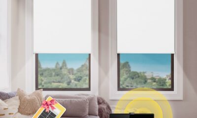 DENFOON Motorized Blinds with Remote,Thermal Electric Blinds【Solar Panel】,Customizable Automatic Roller Shades, Blackout Remote Control Blinds for Windows Upgrade to Smart Blinds, White,20" W x 72" H A-white 20"W x 72"H product image