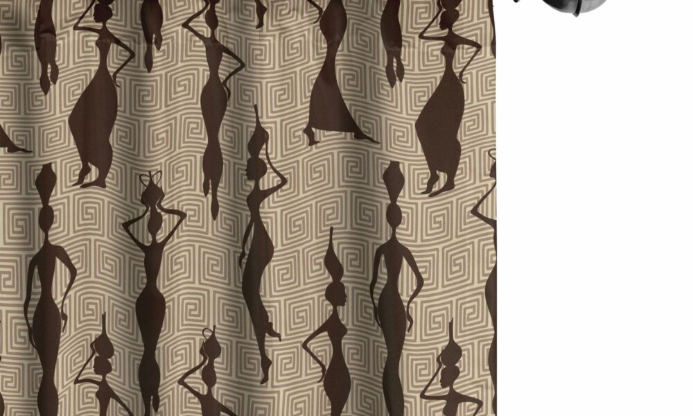 Ambesonne African Window Curtains, Woman of Color Carrying Water Vases Oriental Culture Silhouette Pattern, Lightweight Decor 2-Panel Set with Rod Pocket, Pair of - 28" x 63", Beige Brown 28"W x 63"L (Pack of 2) Beige Brown product image