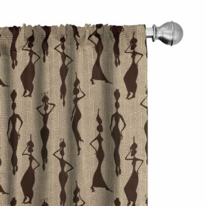 Ambesonne African Window Curtains, Woman of Color Carrying Water Vases Oriental Culture Silhouette Pattern, Lightweight Decor 2-Panel Set with Rod Pocket, Pair of - 28" x 63", Beige Brown 28"W x 63"L (Pack of 2) Beige Brown product image