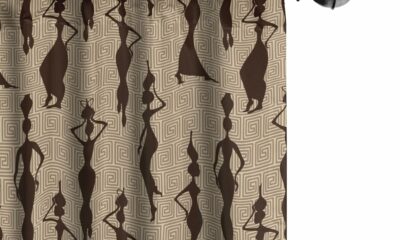 Ambesonne African Window Curtains, Woman of Color Carrying Water Vases Oriental Culture Silhouette Pattern, Lightweight Decor 2-Panel Set with Rod Pocket, Pair of - 28" x 63", Beige Brown 28"W x 63"L (Pack of 2) Beige Brown product image