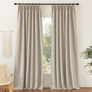 RYB HOME Pinch Pleated Full Blackout Curtains Linen Blended Window Curtains 90 inches for Living Room Bedroom Home Office Privacy Thermal Insulated Drapes, W 42 x L 90 inch, Beige, 2 Panels 42"W x 90"L (Pack of 2) Beige product image
