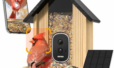 Bird Feeder with Camera, Smart Bamboo Bird Feeder, 2.5K UHD AI Identification, Real-time Videos & Pictures, Wireless Solar Powered Outdoor, Ideal for Garden Birding, Premium Present Brown product image
