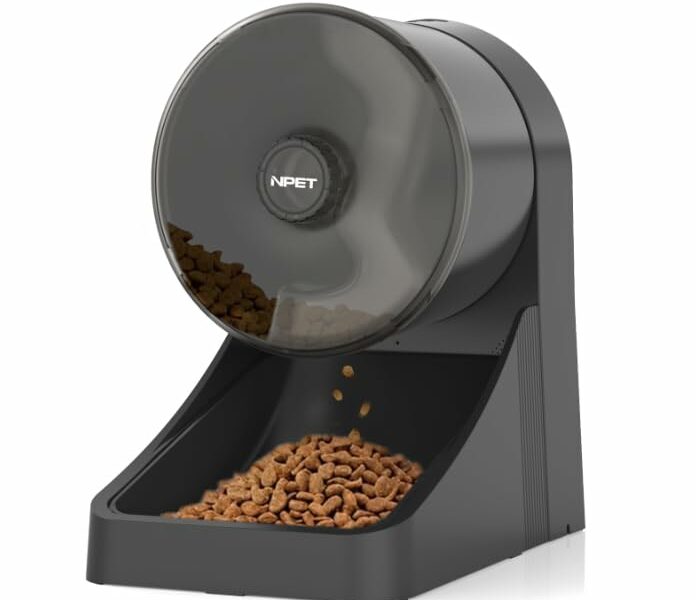 NPET 3L Automatic Cat Feeder, Wheel Shaped Dry Food Dispenser Timed Pet Feeder for Cats and Small Dogs, 1-6 Meals Per Day - Programmable Portion Control (Black, Basic Version) product image