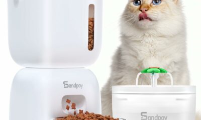 Automatic Cat Feeder and Water Dispenser FW1, 3L Cat Food Dispenser with Locking Lid, Two-in-One Set Timed Dog Feeder for Cats and Puppies, Pet Feeder with Portion Control, 4 Daily Meals White product image