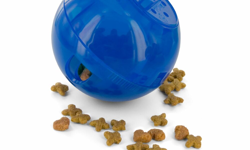 PetSafe SlimCat Interactive Feeder - Combines Play with Mealtime - Adjustable Portions - BPA-Free Plastic - Slow Feeder for Digestion - Lightweight, Dishwasher-Safe Toy - Blue Blue 1 Count (Pack of 1) product image