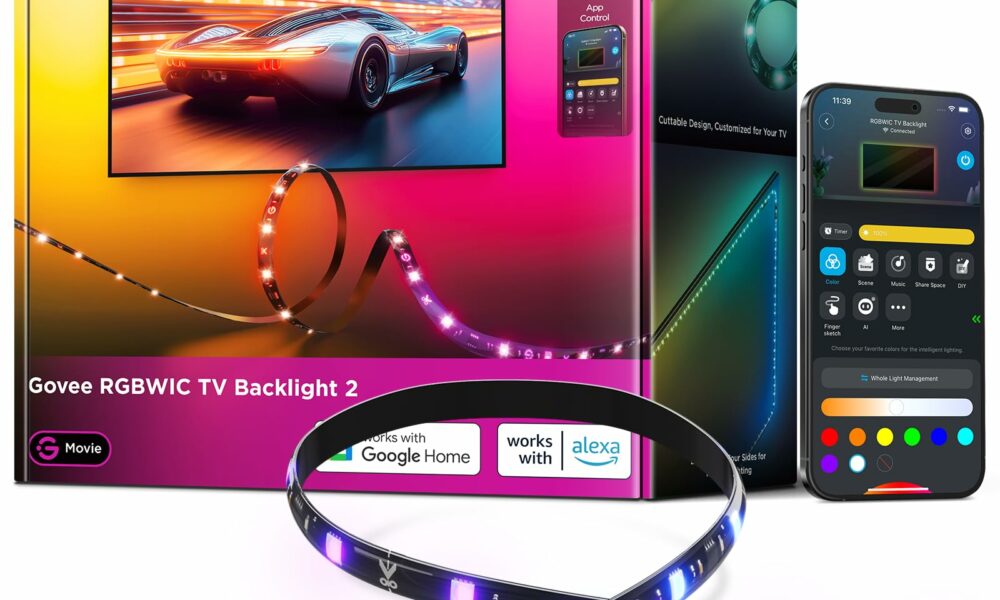 Govee TV LED Backlight 2, 14.4ft Cuttable TV Lights for 32-70 Inch TVs, Color Changing RGBWIC LED Strips Lights with 210+ Scene Modes & Music Sync, Smart APP and Voice Control, Easy Install 14.4FT for 32''-70'' TV product image