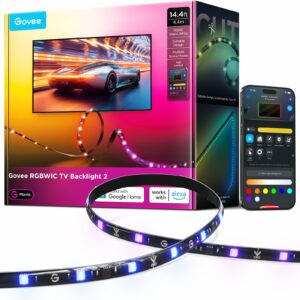 Govee TV LED Backlight 2, 14.4ft Cuttable TV Lights for 32-70 Inch TVs, Color Changing RGBWIC LED Strips Lights with 210+ Scene Modes & Music Sync, Smart APP and Voice Control, Easy Install 14.4FT for 32''-70'' TV product image