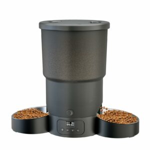 Gimars 5L Automatic Cat Feeder for 2 Cats, Programmable 1-6 Meals Cat Food Dispenser with Stainless Steel Bowl, Easy Setup, Dual Power Supply,10s Meal Call Timed Pet Feeder for Cats and Small Dogs Black Two Bowls product image