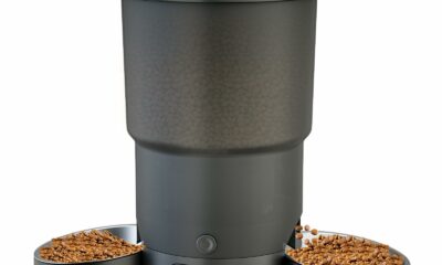 Gimars 5L Automatic Cat Feeder for 2 Cats, Programmable 1-6 Meals Cat Food Dispenser with Stainless Steel Bowl, Easy Setup, Dual Power Supply,10s Meal Call Timed Pet Feeder for Cats and Small Dogs Black Two Bowls product image