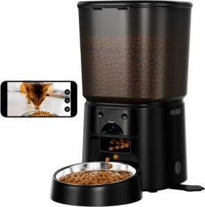 Automatic Cat Feeder with Camera, 4L WiFi Smart Pet Feeder with APP Control, 1080P HD Video,Night Vision,Voice Call, Motion Detection, Dual Power Supply, Supports 5GHz/2.4GHz,for Dogs Cats, Small-Pet Black 4L product image