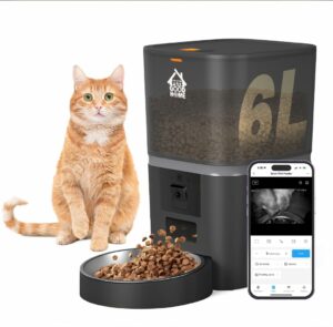 Automatic Cat Feeder with 1080P HD Camera – Timed Dry Food Dispenser for Cats and Dogs, App Control, 6L Capacity, Portion Control, Scheduled Meals, Two-Way Audio Black product image