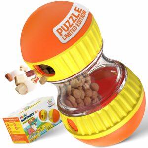 Dog Treat Dispenser Toy-Dog Puzzles for Smart Dogs-Puzzle Feeder Dog & Enrichment Toys for Dogs–Durable Treat Dispensing Dog Toys-Limited Edition Puzzle Toys for Dogs Mental Stimulation yellow/orange product image