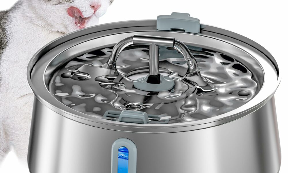 Stainless Steel Cat Water Fountain,Pet Water Fountain 4L/135oz Large Capacity,Dog Water Dispenser with Water Level Window, Multiple Filtration, Quiet Automatic Pet Fountain Easy Clean,2Faucet 2 Faucet product image
