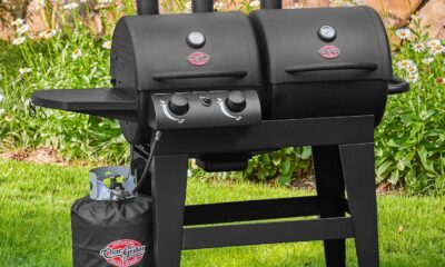 Char-Griller® Dual-Function 2-Burner 24,000 BTU Propane Gas and Charcoal Combination Grill and Smoker with 870 Cooking Square Inches in Black, Model E5030 2 Burner product image