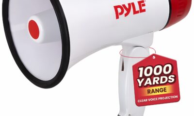 Pyle 20W Megaphone Bullhorn - 5.4'' x 8.6'' Portable Megaphone, Projection Range Up to 1100 Sq. Yards, Voice Talking & Siren Alert, Shoulder Strap, Battery Operated, (White) product image