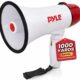 Pyle 20W Megaphone Bullhorn - 5.4'' x 8.6'' Portable Megaphone, Projection Range Up to 1100 Sq. Yards, Voice Talking & Siren Alert, Shoulder Strap, Battery Operated, (White) product image