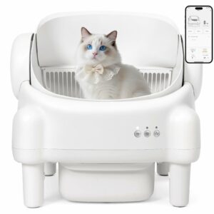 Self Cleaning Litter Box,Open Top Automatic Litter Box with App Control for Multiple Cats, Safety Sensors Protection, Odor Control Includes 2 roll Liners,Large Waste Bin, Cream White product image