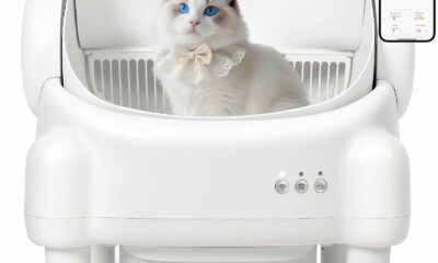 Self Cleaning Litter Box,Open Top Automatic Litter Box with App Control for Multiple Cats, Safety Sensors Protection, Odor Control Includes 2 roll Liners,Large Waste Bin, Cream White product image