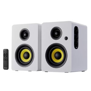 Sanyun SW206 4” HiFi Bookshelf Speakers with Studio Mode, 80W Active, Bluetooth 5.4/Optical/Coaxial/TRS/Aux/24bit DAC USB, for Turntable TV PC Desktop, MDF Cabinet, Remote Control, White White 4" product image
