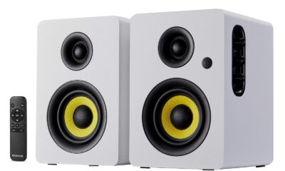 Sanyun SW206 4” HiFi Bookshelf Speakers with Studio Mode, 80W Active, Bluetooth 5.4/Optical/Coaxial/TRS/Aux/24bit DAC USB, for Turntable TV PC Desktop, MDF Cabinet, Remote Control, White White 4" product image