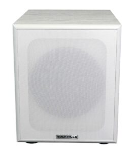Rockville Rock Shaker 8" 400W Powered Subwoofer, Deep Bass, Class-D Amp, RCA Inputs, MDF Enclosure, White Finish, for Home Theater & Studio product image
