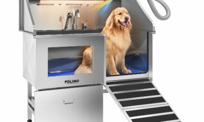 POLIMO Dog Wash Station with Pet Dryer & LED, Professional Dog Bathing Station for Large, Medium & Small Dogs – with Window, Ramp, Drawer, Floor Grate, LED Display & Faucet (Right Ramp & Dryer, 50") Right Ramp & Dryer 50" product image