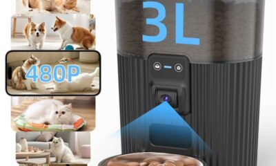 PAPIFEED Automatic Cat Feeder with Camera, Adjustable Angle 2.4G WiFi Pet Feeder,3.5L/15 Cup Timed Dispenser,Timed Feeder for Remote Feeding with Stainless Steel Bowl up to 10 Meals Per Day with APP Black-Video product image
