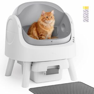 Self Cleaning Cat Litter Box, Automatic Litter Box for Multiple Cats, Integrated Safety Protection with Open-Top Design Grey white product image