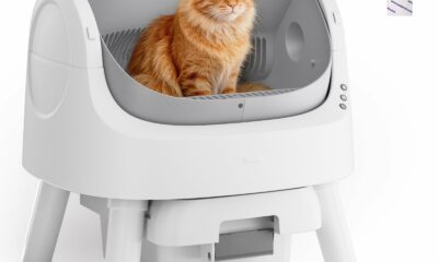 Self Cleaning Cat Litter Box, Automatic Litter Box for Multiple Cats, Integrated Safety Protection with Open-Top Design Grey white product image