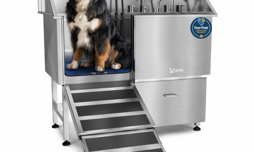 KANIS Professional Dog Washing Station - 304 Stainless Steel Pet Wash Sink & Grooming Bathtub w/Shower, Floor Grates and Storage for Large, Medium & Small Pets (50", 1 Drawer - Left Ramp) 1 Drawer - Left Ramp 50" product image