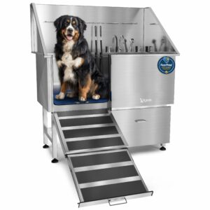 KANIS 50-Inch 304 Stainless Steel Dog Wash Station (1 Drawer, Left Ramp)