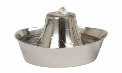 PetSafe Seaside Stainless Pet Fountain - Encourages Hydration - Dual Filtration Removes Odors - Compact Design - Rust Resistant Material - Quiet Motor - 1 Count Seaside Stainless product image