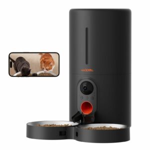 WOPET Automatic Cat Feeder with Camera for Two Cats, 6L Automatic Dog Feeder with HD Video and Night Vision, 5G/2.4G WiFi Pet Feeder for Cats & Dogs, SD Card Storage & 2-Way Audio Black/Grey Camera product image