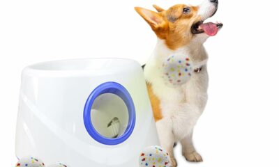 Dog Ball Thrower Launcher, Automatic Ball Launcher for Dogs, 3 Adjustable Distance Settings, Indoor OutdoorInteractive Toy, with 3 2.3-inch Balls, Small/Medium Sized Dog Thrower Blue product image