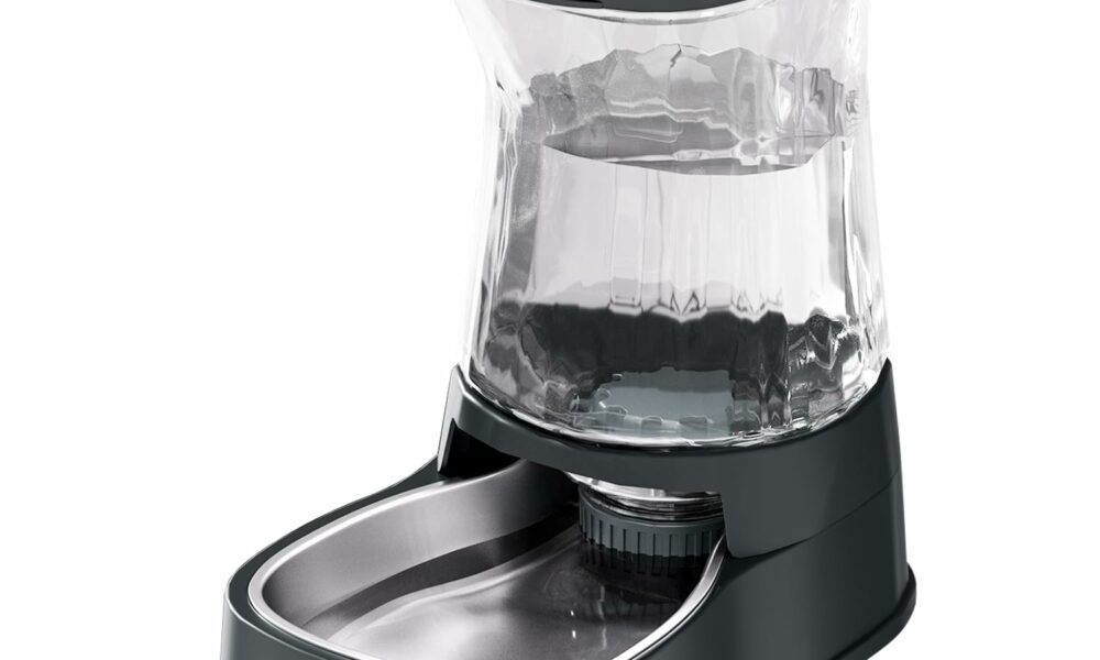 Gardner Pet Automatic Dog Water Dispenser Gravity Stainless Steel Water Waterer Feeder, 100% BPA-Free Large Capacity Water Feeding Bowls for Medium & Large-Sized Dogs Cats Other Pets -(1 Gallon) Single (1 Gallon) Dark Grey product image